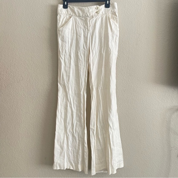 Diane Von Furstenberg Amor linen blend flare white off white pants size 6 - Picture 1 of 9